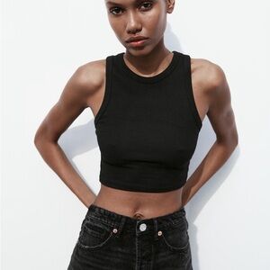 Zara Ribbed Black Tank Top - Size Small